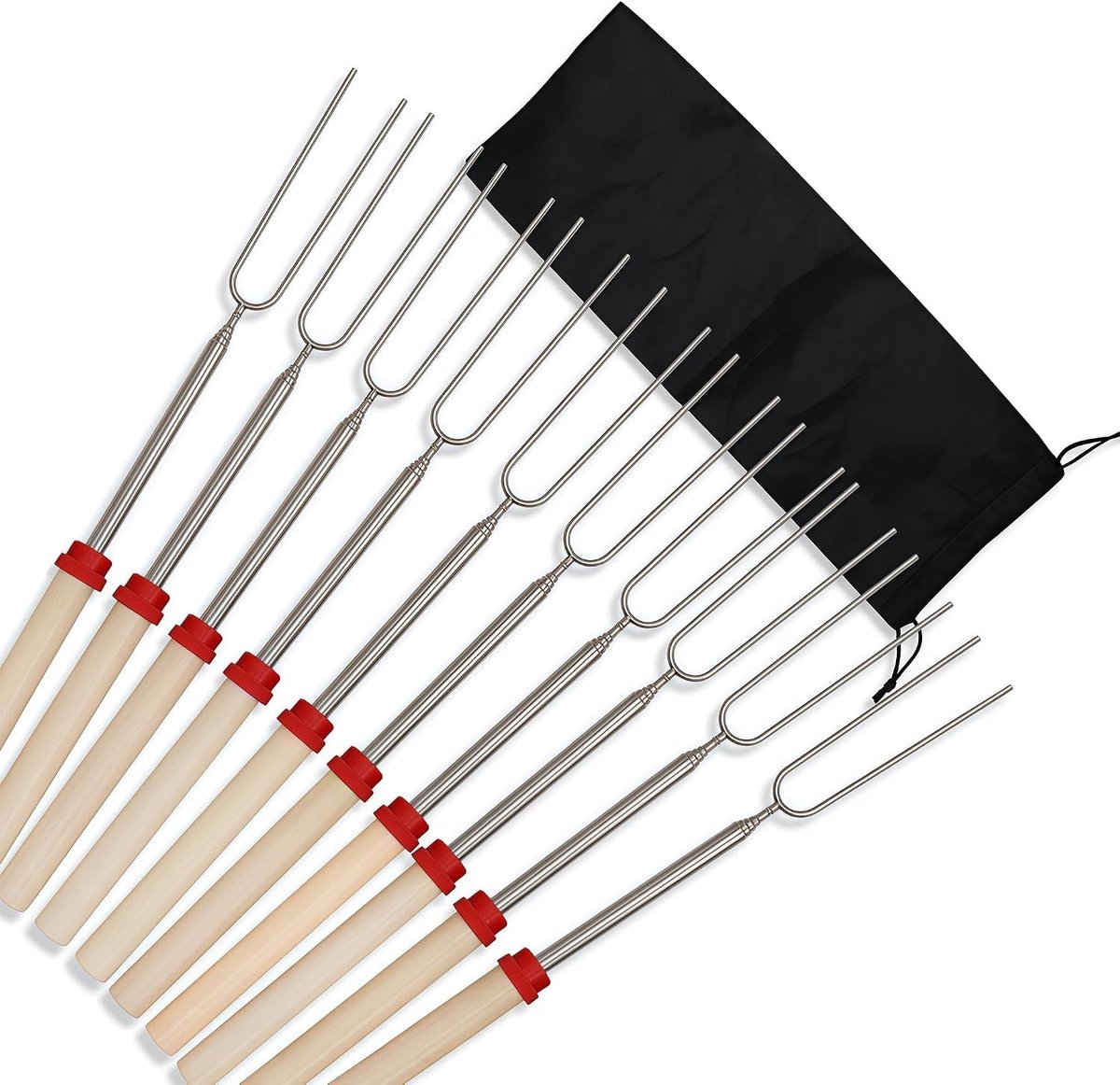 RVS Grillspiesen voor Baguettes en Marshmallows, 10 Stuks met Tas voor Kamperen en BBQ