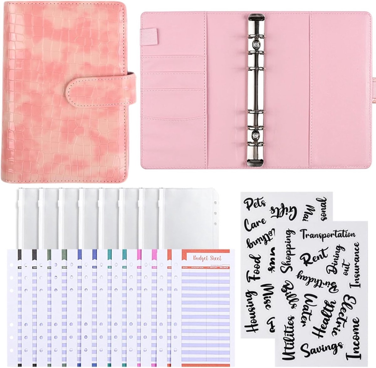 A6 Ringband Navulbaar 6 Ringen Notitieboek Organiser van PU Leer voor Reizen en Werk, Roze - Perfect voor Notities, Agenda en Plannen