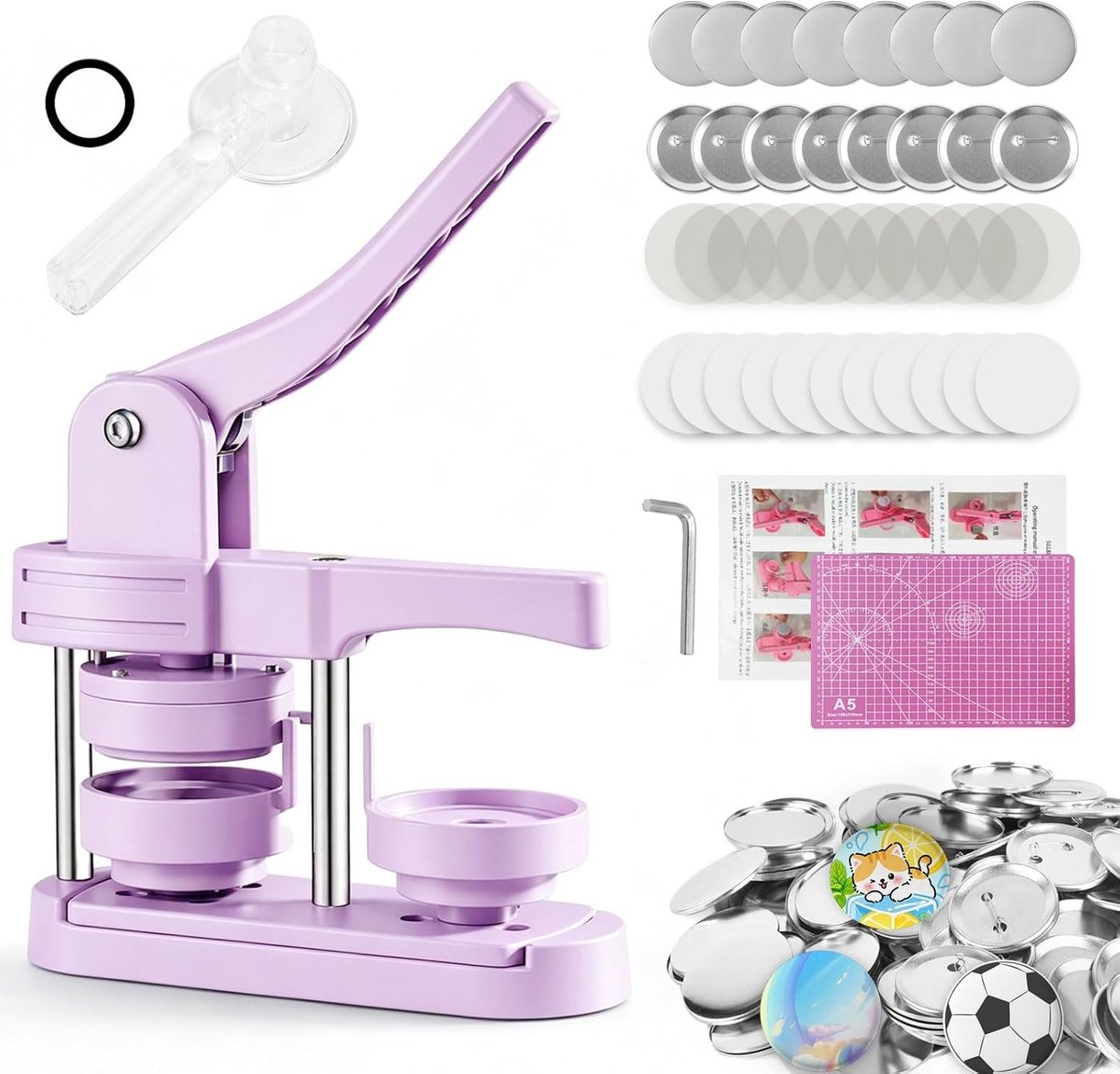 Pin Maker Set voor 58mm Buttons met 100 Accessoires en Cirkel Snijder voor Creatieve Projecten, Feestjes en Cadeaus