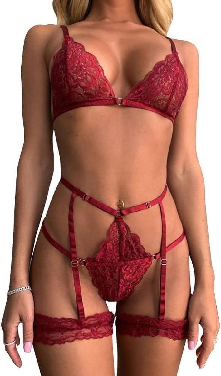 Verleidelijke Lingerie Set voor Vrouwen met Kant, Babydoll Nachtkleding en Suspender Bandjes voor een Sensuele Look