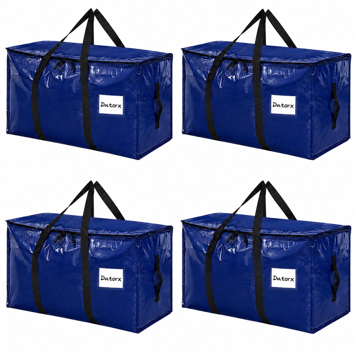 Verhuis & Opslag - Verhuistassen 4 Stuks 90L - PP-Geweven met Ritssluiting - Opvouwbaar met Draaggrepen - Grote Opbergtassen voor Kleding, Beddengoed en Transport - Blauw
