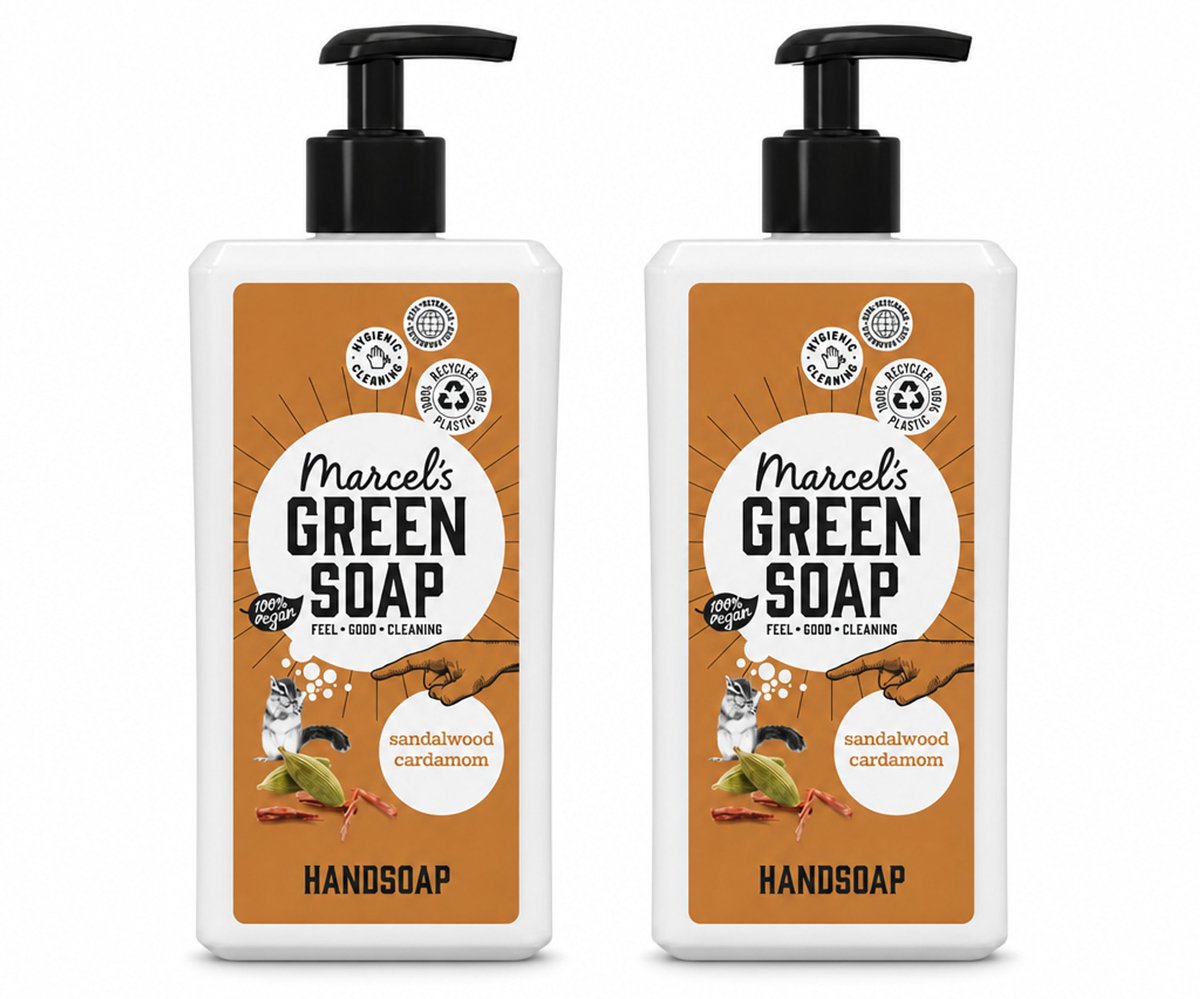 2 x Marcel's Green Soap - Handzeep - Sandelhout & Kardemom - Voor dagelijks gebruik - 500 ml - Voordeelverpakking - 2 stuks