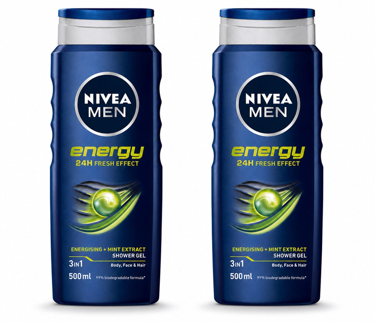 2 x NIVEA MEN - Douchegel - Energy - 500 ml - Bulkverpakking - 2 stuks