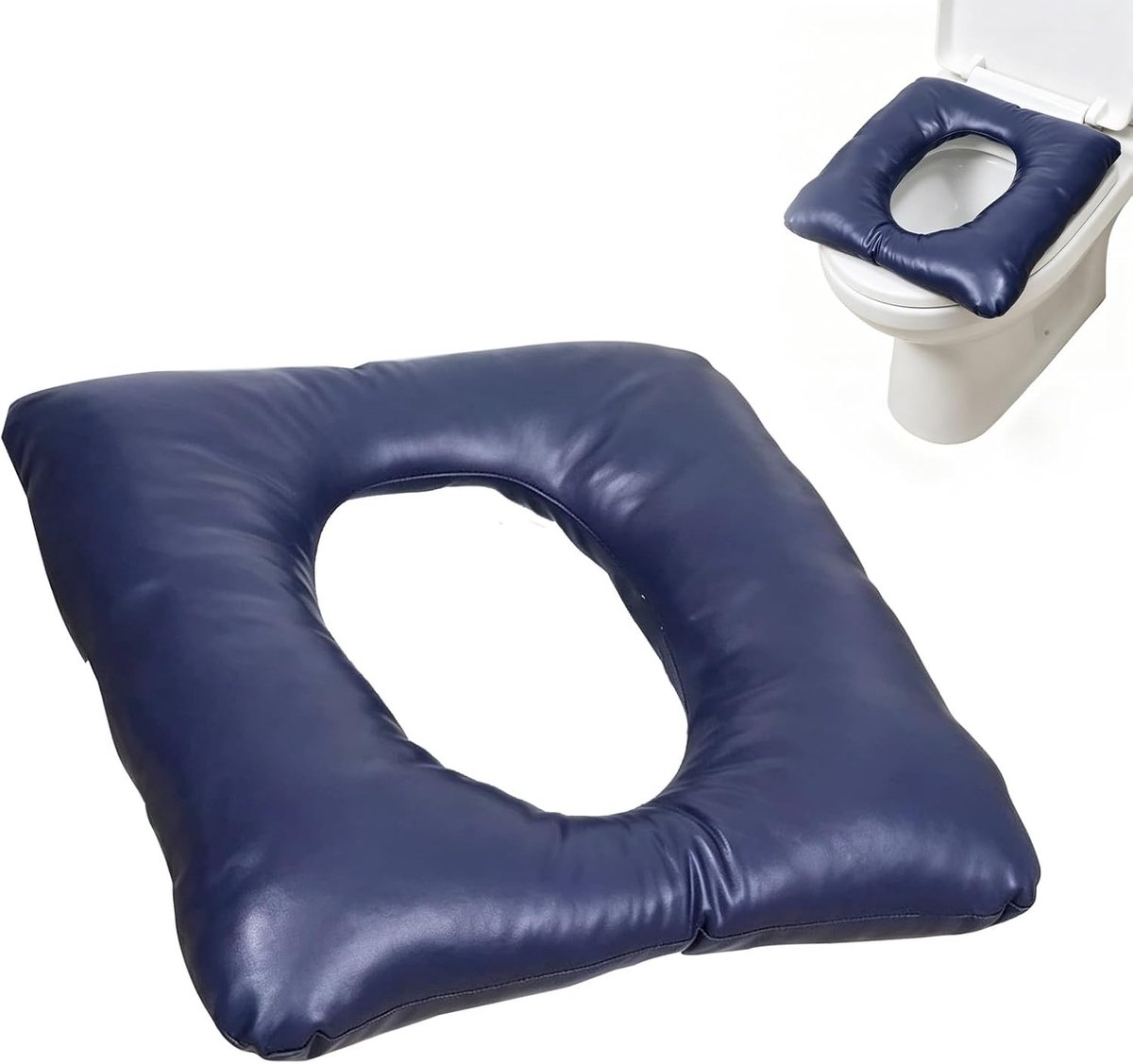 Comfortabel anti-decubitus kussen 42 x 42 x 8 cm, waterdicht zitkussen voor toiletstoel, douchestoel en rolstoel, drukverlichting voor ouderen met zachte PU hoes en katoen vulling