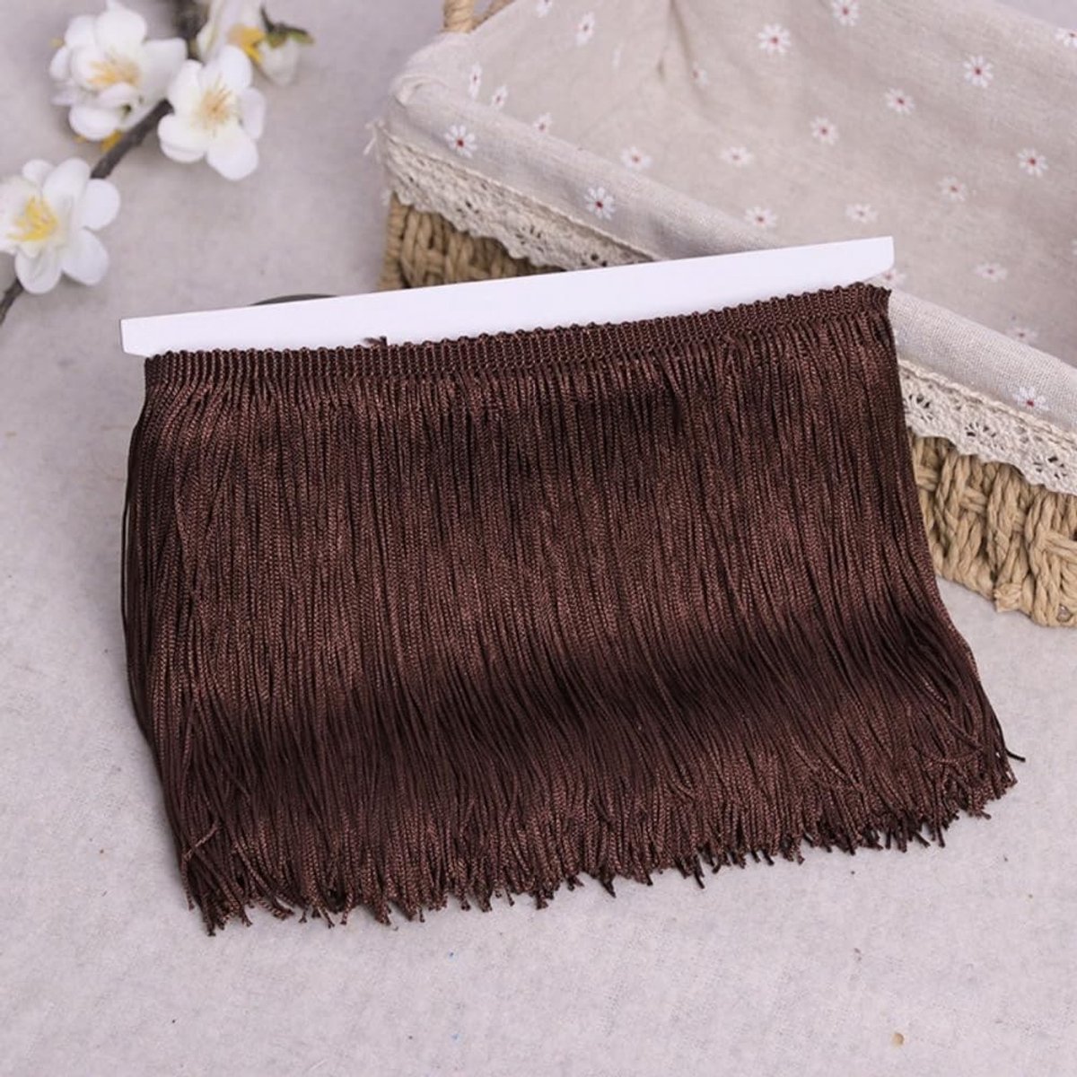 Fringe Border van 10 Yards x 20cm met Zijden Kwastjes voor DIY Creaties, Kleding en Decoratie in Donkerbruin