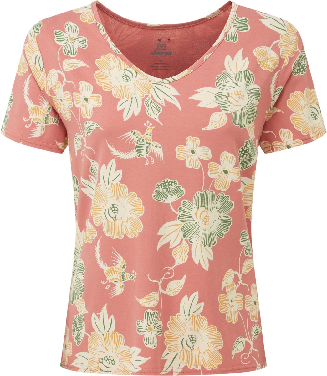 Sherpa Adventure Gear Neha dames V-hals T-shirt - Floral Brick Dust Floral