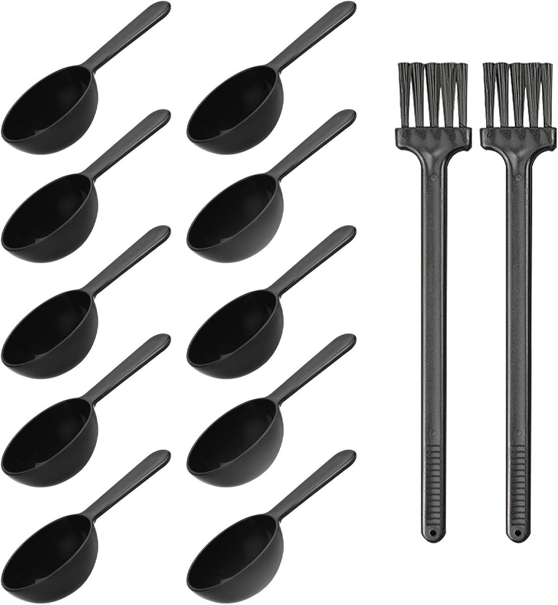 Set van 10 maatlepels en 2 schoonmaakborstels - Herbruikbare plastic keukentools voor koffiebonen, eiwitpoeder en meel