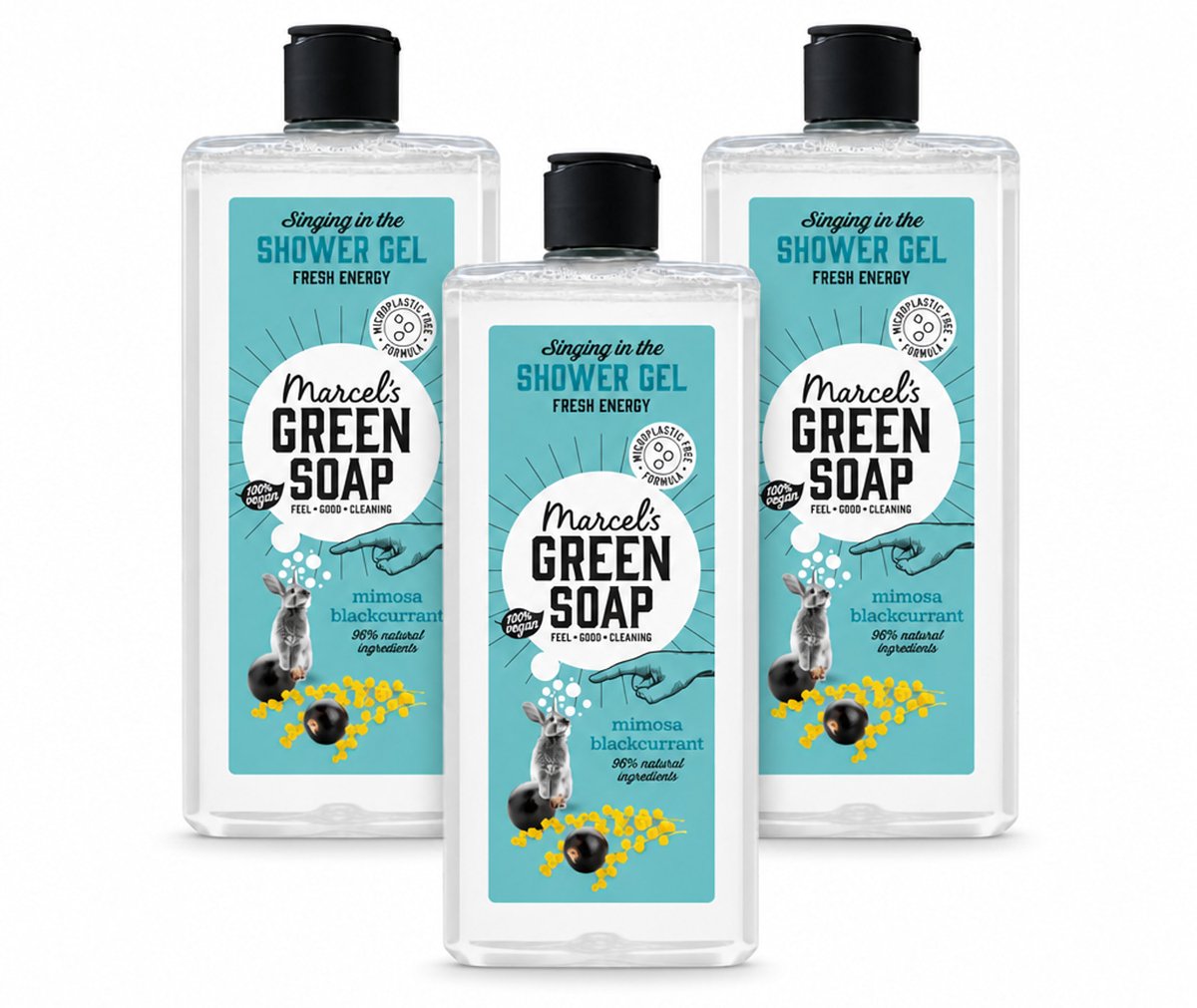 3 x Marcel's Green Soap - Douchegel - Mimosa & Zwarte Bes - Verzorgend & zacht - 300 ml - Voordeelverpakking - 3 stuks