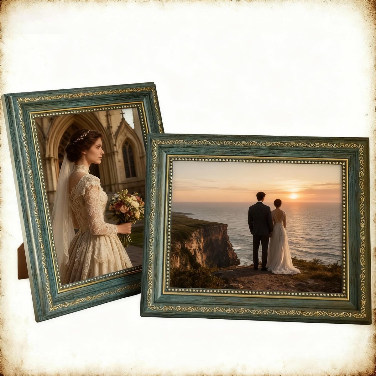 Fotolijst - Set van 2 - 25 x 21 cm - Polyresin - Vintage
