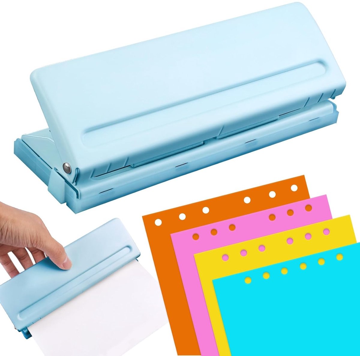 6-in-1 perforator en afsprakenplanner voor kantoor, verstelbare spatiëring, ideaal voor papierkaarten en foto-binding