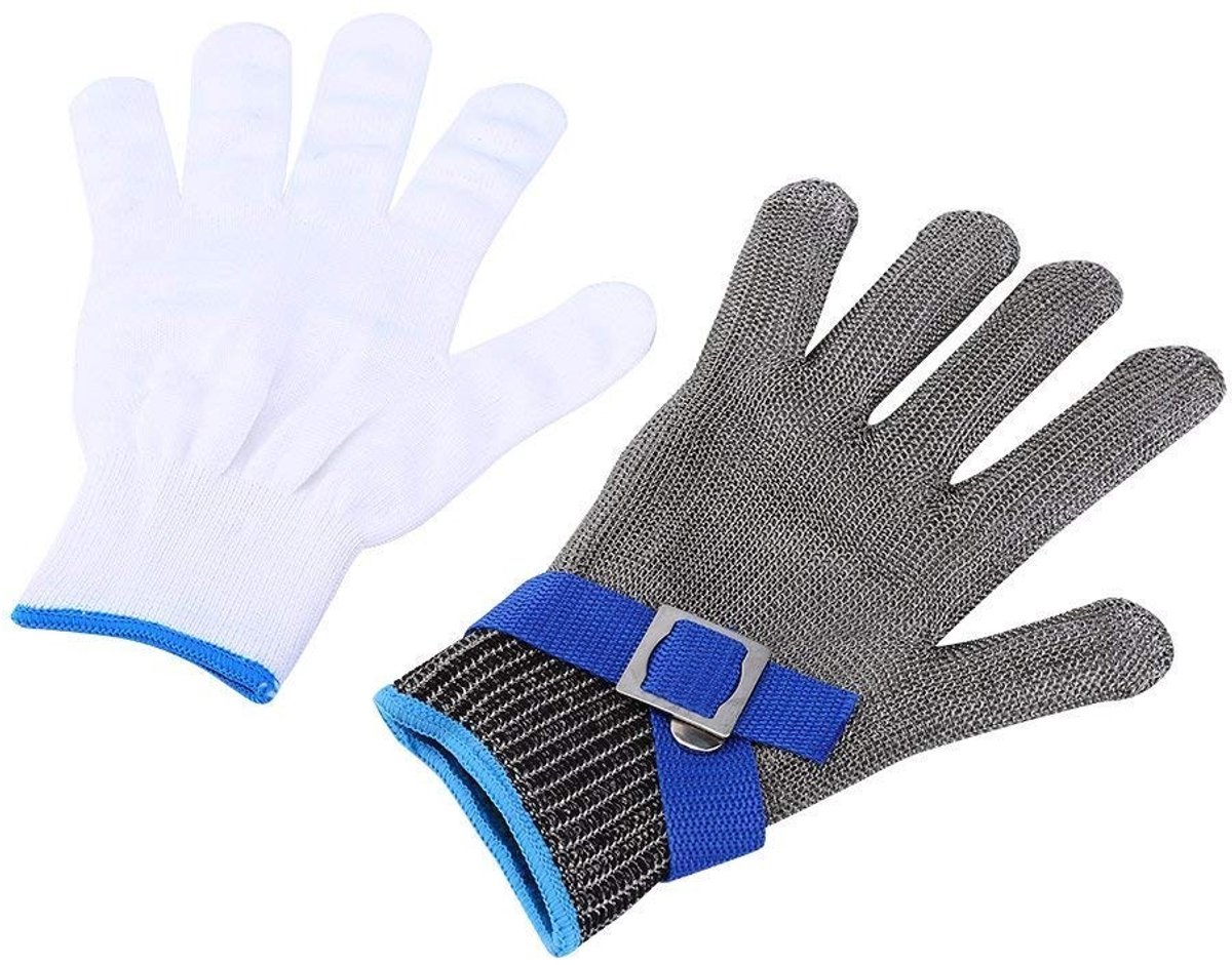 Snijbestendige handschoenen van roestvrij staal, maat L, geschikt voor beide handen, bescherming graad 5, veilig en comfortabel in gebruik