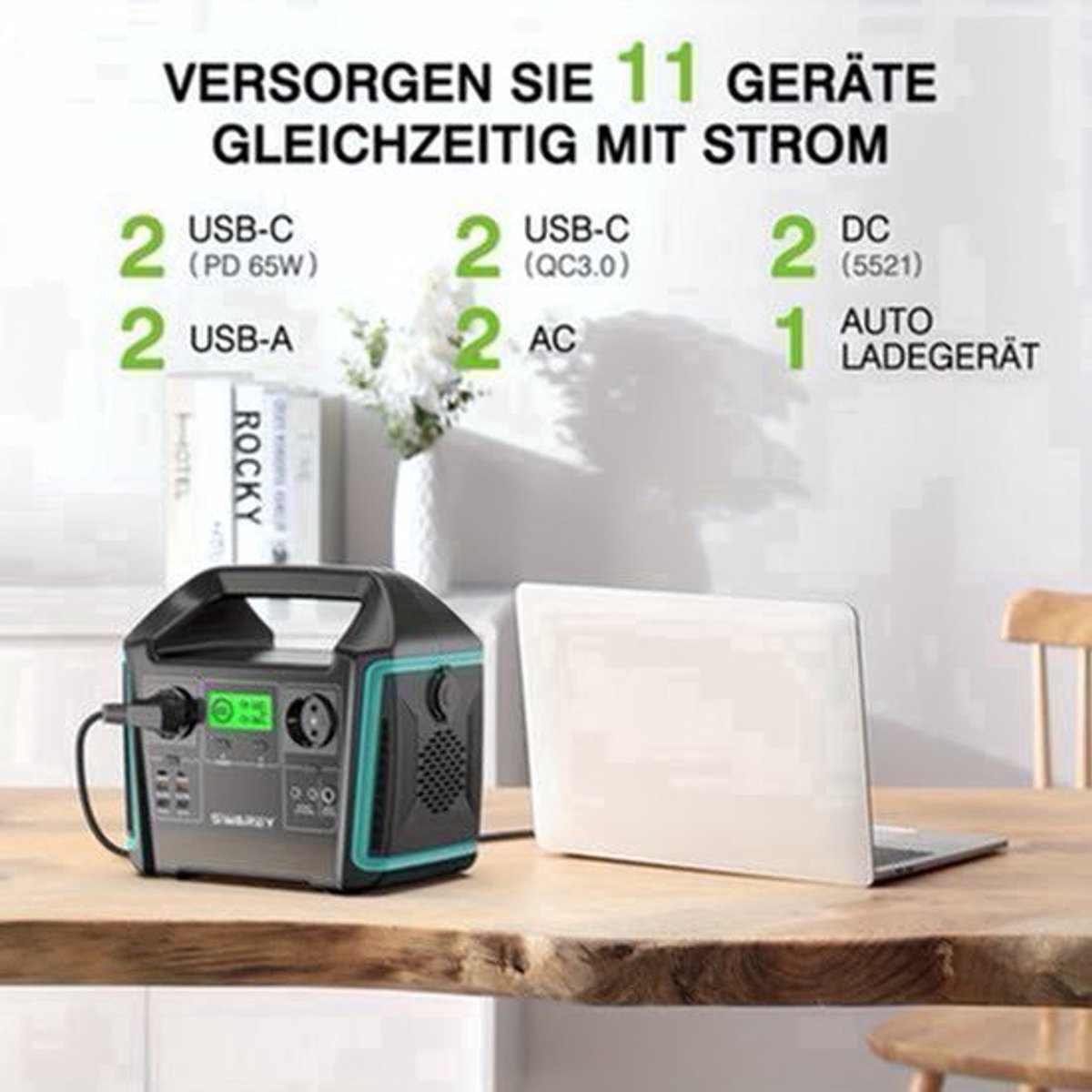 Zonnegenerator – Draagbaar Powerstation – Noodstroomvoorziening – Powerbank – Stroomgenerator – 1000W Vermogen – 725,76Wh batterijcapaciteit