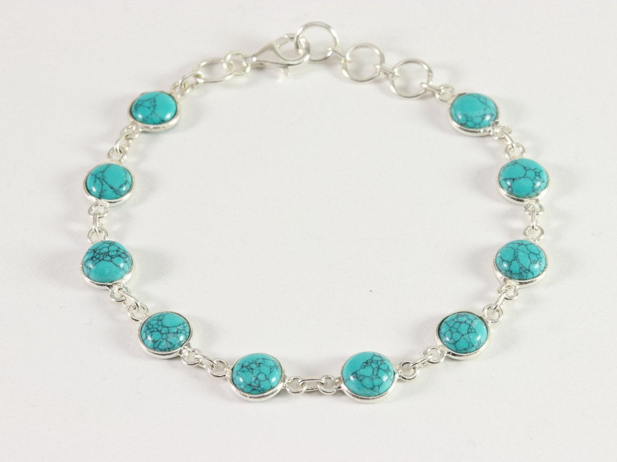 Fijne zilveren schakelarmband met turkoois
