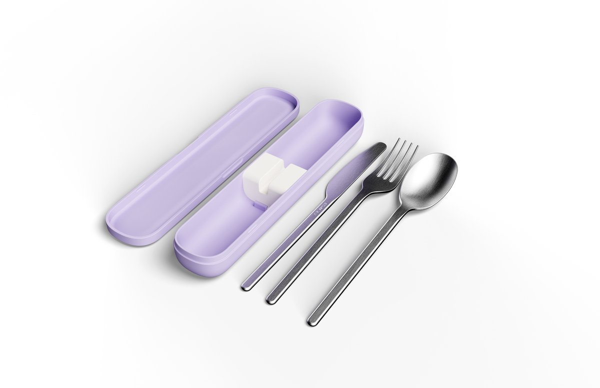 Amuse Nello Bestekset Lavender – Premium RVS 18/10 – Herbruikbaar – Vork, Mes & Lepel – Vaatwasserbestendig – Duurzaam Bestek voor Onderweg, Werk & Camping – Paars