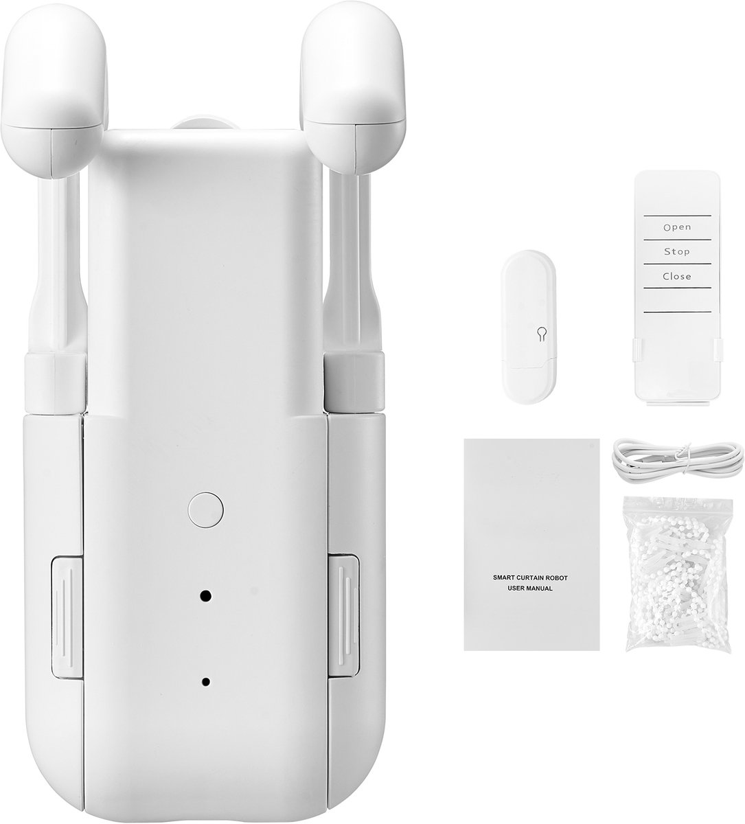 Automatische Gordijnopener met App- en Afstandsbediening, Elektrische Bediening, Compatibel met Alexa en Google Home, Voorzien van Stille Modus en Timerfunctie, Geschikt voor Romeinse Gordijnroeden