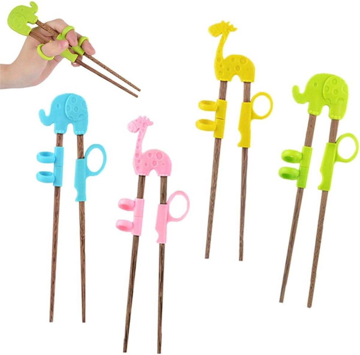 Trainingstokjes voor Kinderen - 4 Paar Herbruikbare Sticks voor Dieren, Leerzame Etenstokken voor Elefant en Giraf