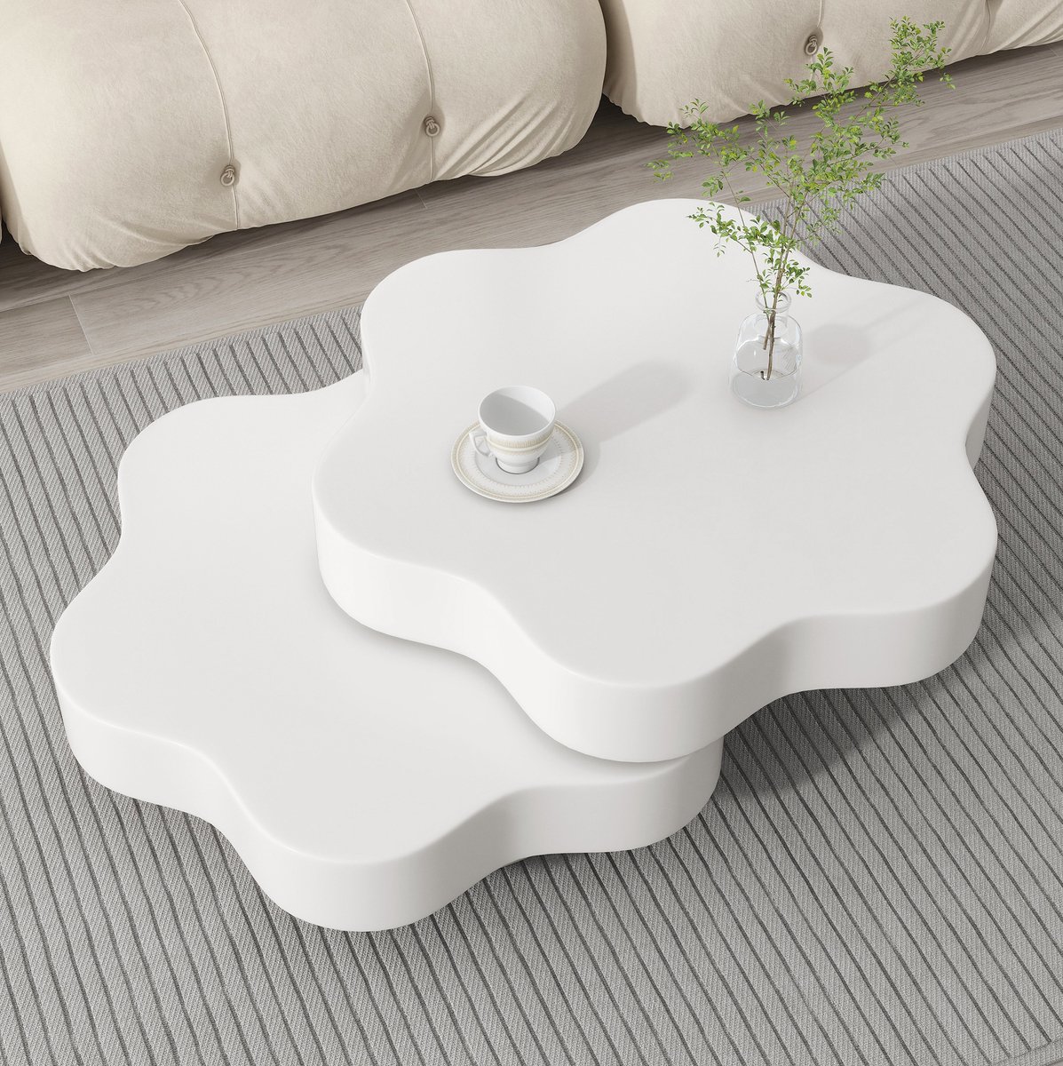 MODENUIT Salontafel - Draaibaar Bovenblad En Twee Niveaus - Voor Woonkamer - MDF Crèmewit - 74,8x67,5x31 Cm