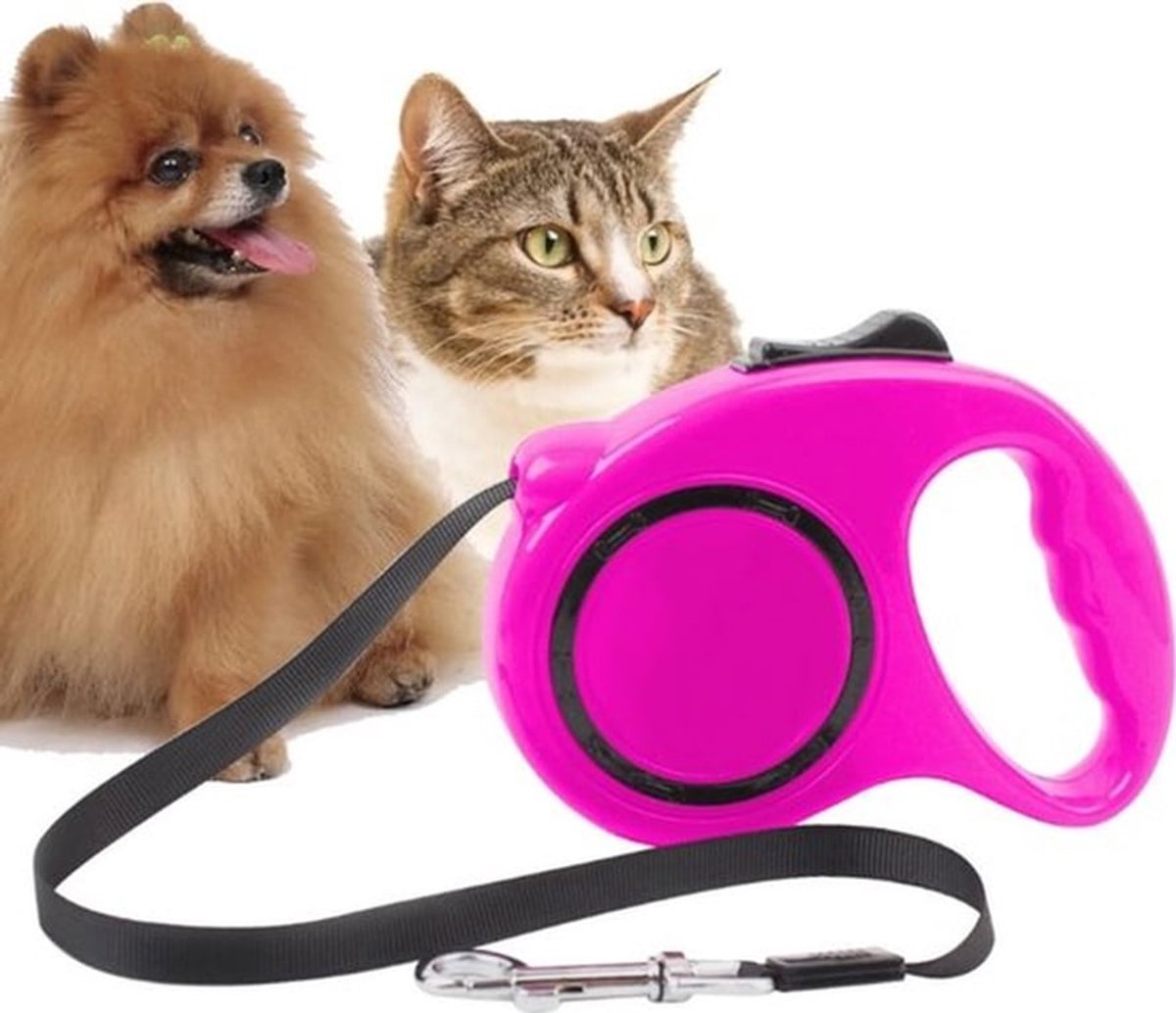 3 meter lange, automatisch oprolbare hondenriem - sportriem - geschikt voor kleine en middelgrote honden - geschikt voor honden met een gewicht tot 11 kg - automatische riem voor kleine honden, puppy's en katten, 3 meter roze