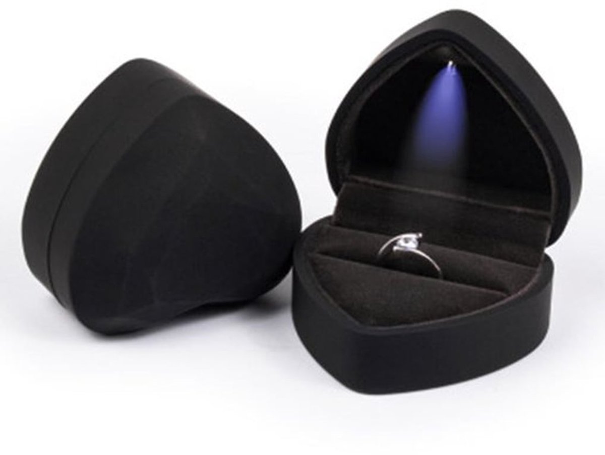 LED-ringdoosje in hartvorm van fluweel, geschikt als trouwringdoosje, sieradendoosje of geschenkdoosje, ideaal voor verlovingsringen en Valentijnsdagcadeaus.
