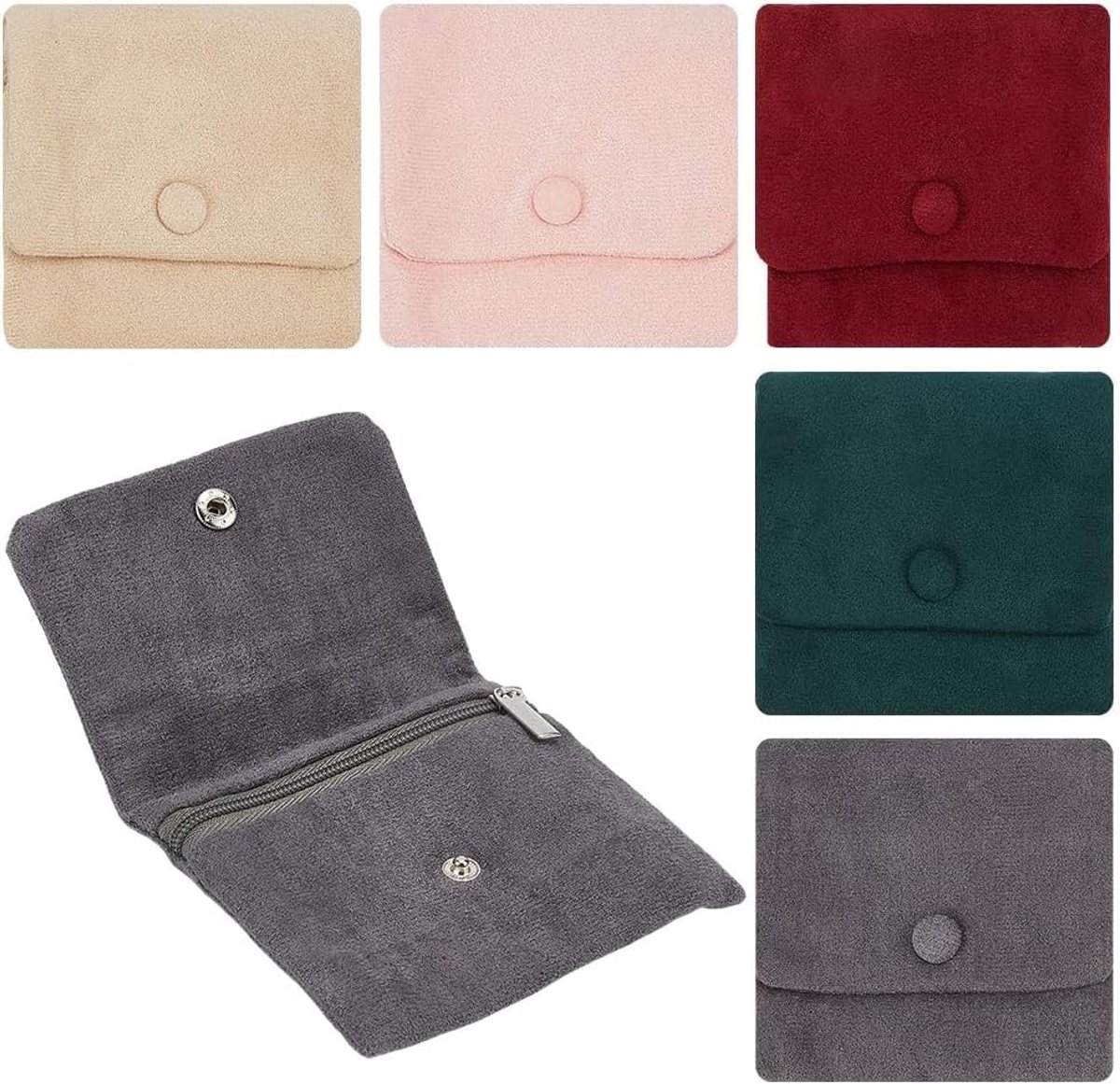 Set van 5 Luxe Fluwelen Sieraden Tassen in 5 Kleuren, Microfiber Opbergzakken voor Armbanden en Kettingen, Ideaal als Cadeau, 10 x 10 x 0.6 cm