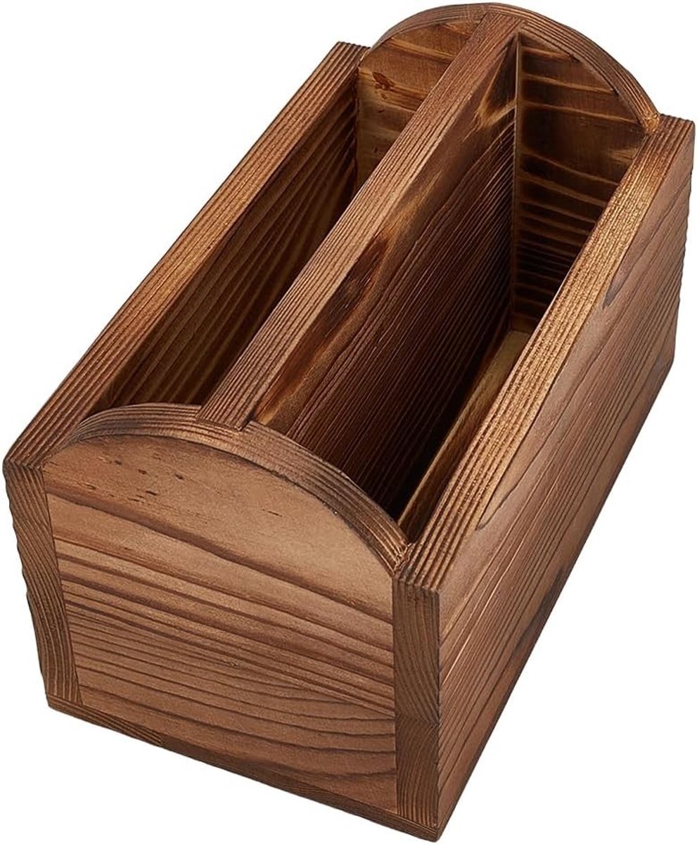 Houten afstandsbedieninghouder met 2 compartimenten, ideaal voor woonkamer, slaapkamer en kantoor, 7,75 x 4,5 x 4,75 inch, praktisch en stijlvol