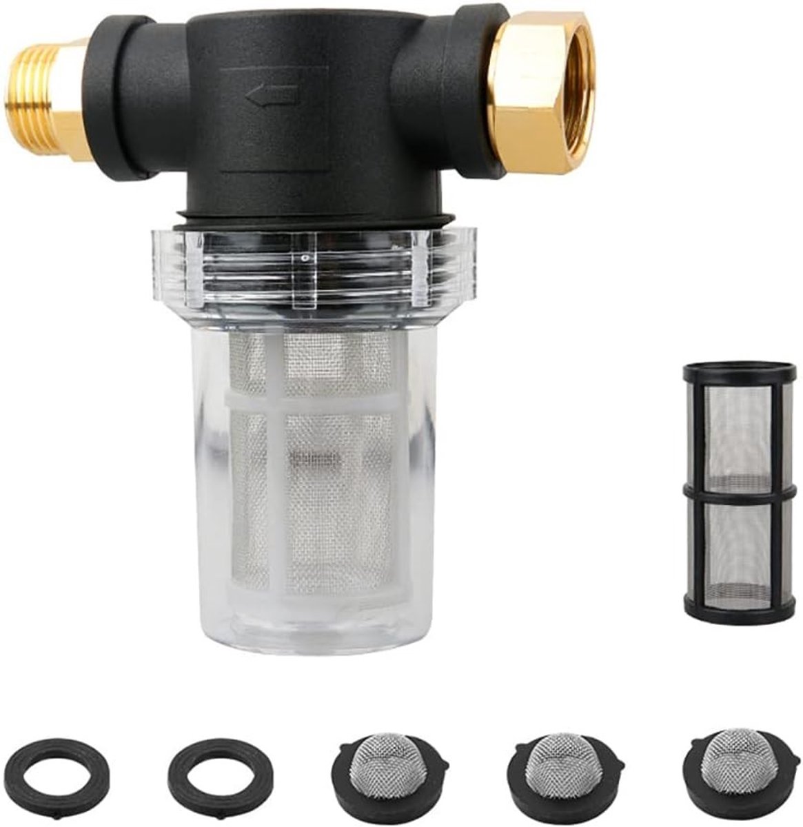 Hogedrukreiniger waterfilter voor tuinslang, 100 mesh zeef voor vuilafscheiding en pomptoepassingen
