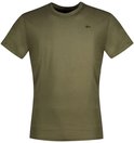 Kaki T-shirt met korte mouwen en logo op de borst.