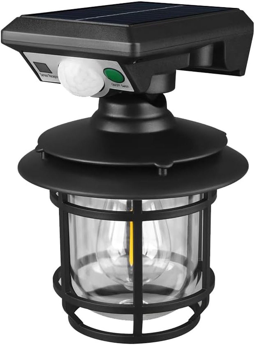 Ronde wandlamp op zonne-energie voor buiten – waterdicht, 200 lm, bewegingssensor, 3 standen – geschikt voor schutting en gevel