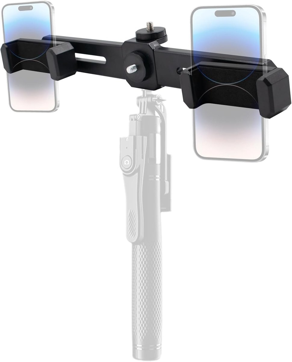 Statief telefoon - Zwart - 27 cm - Kunststof dubbele houder voor smartphones - Voor live streaming en video-opnames