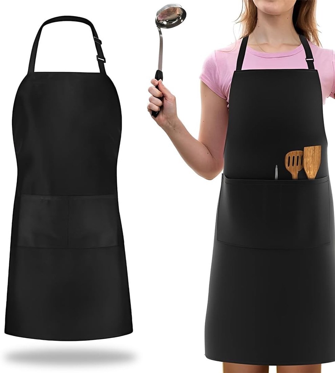 Waterdichte keukenschort met 2 zakken, verstelbare banden en lange straps, praktisch en wasbaar voor zowel mannen als vrouwen