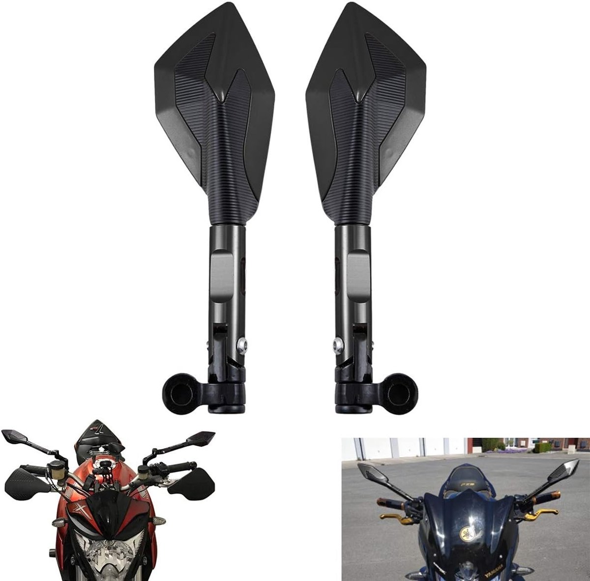 Motorfiets Spiegels met Blauw Glas, Antireflectie, Frees Achteruitkijkspiegels met Bevestigingsbouten, 8 mm en 10 mm, Zwart, Voor Veiligheid en Stijl