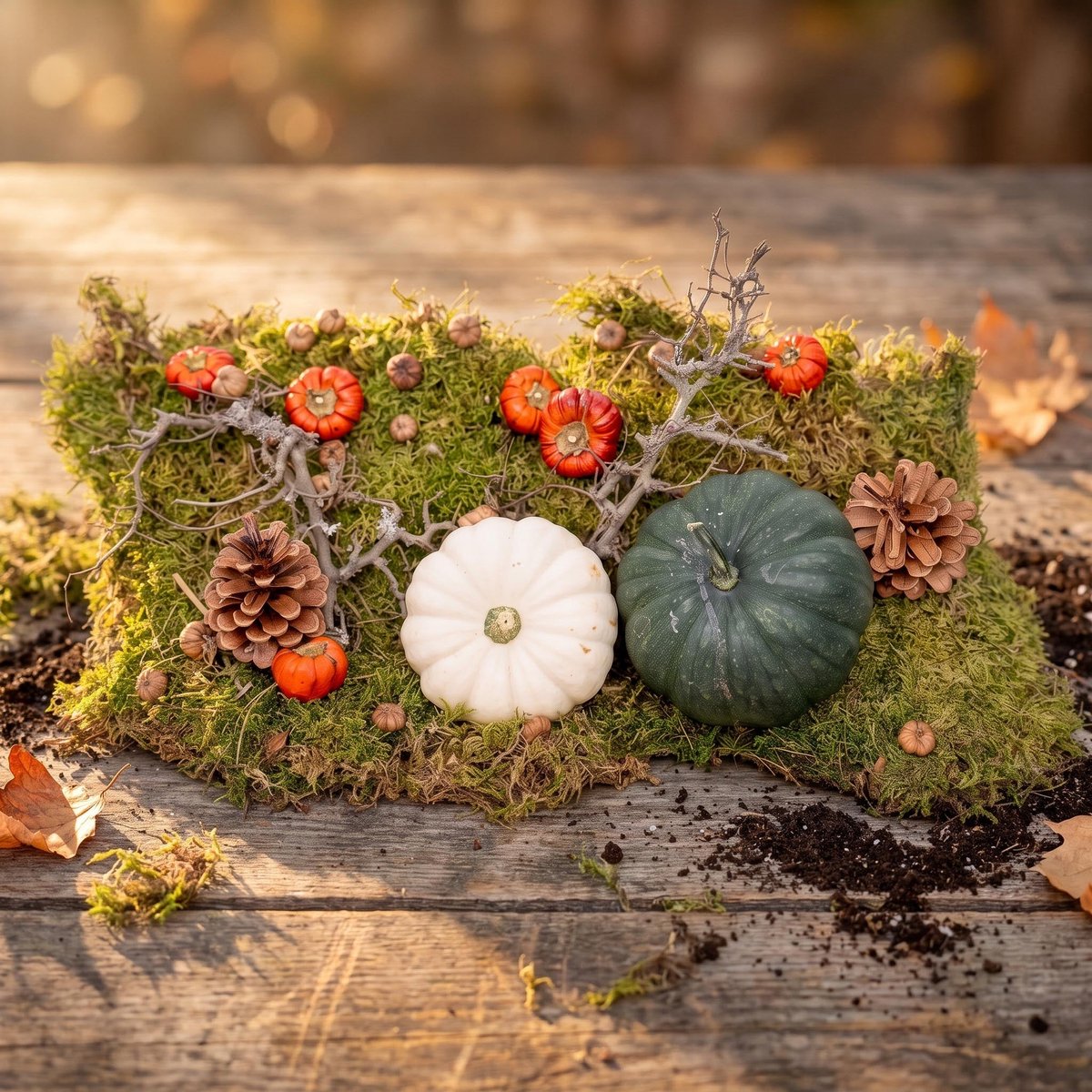 Herfst deco kit met 2 echte Pompoenen Ø 12 cm