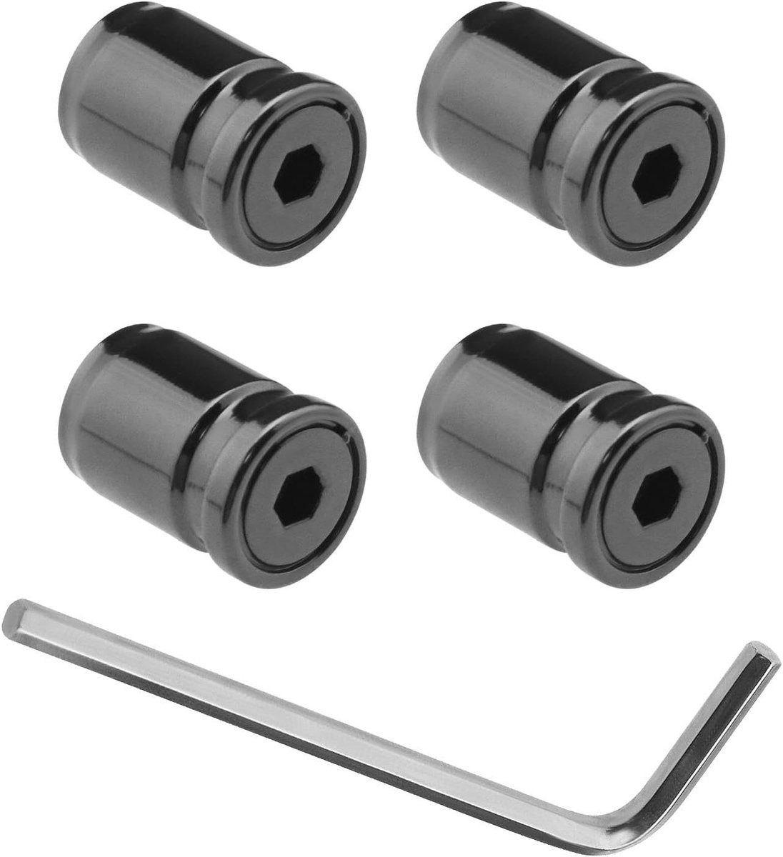 Set van 4 Antidiefstal Ventieldoppen voor Auto's en Voertuigen - Zinklegering, Zwart, 13.5x9.5mm, Bescherming tegen Stof en Vuil