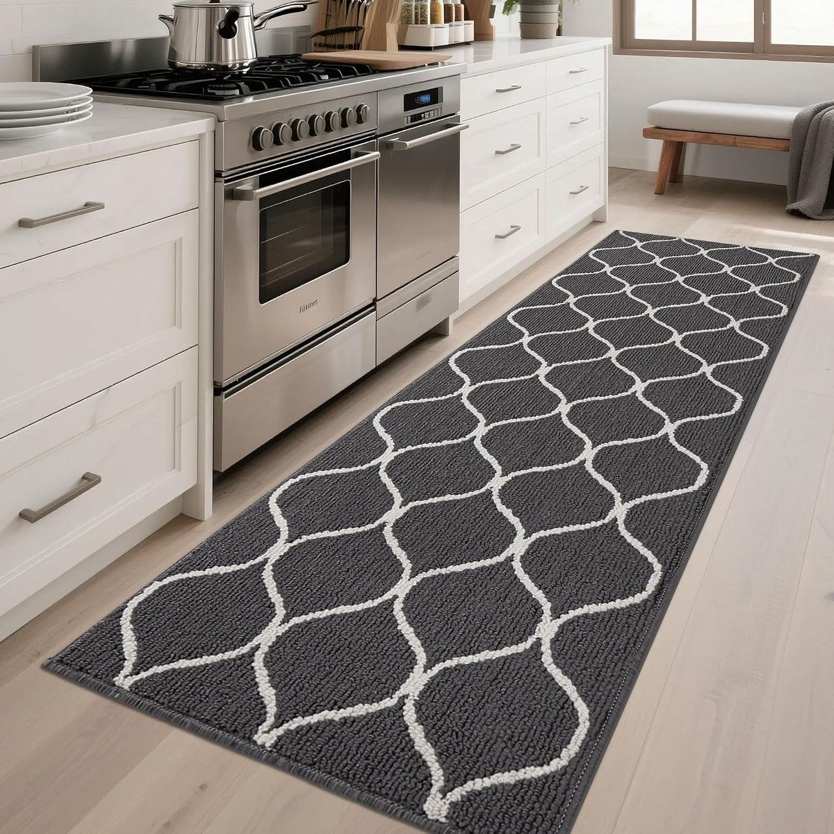 Keukenloper - 60 x 180 cm - Polypropeen - Antislip - Machinewasbaar - Grijs