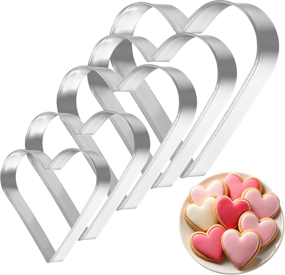 Set van 5 Hartvormige Koekjesuitsteekvormen voor Romantische Gelegenheden zoals Valentijnsdag en Trouwen, Perfect voor Bakken en Creatieve Taartdecoratie