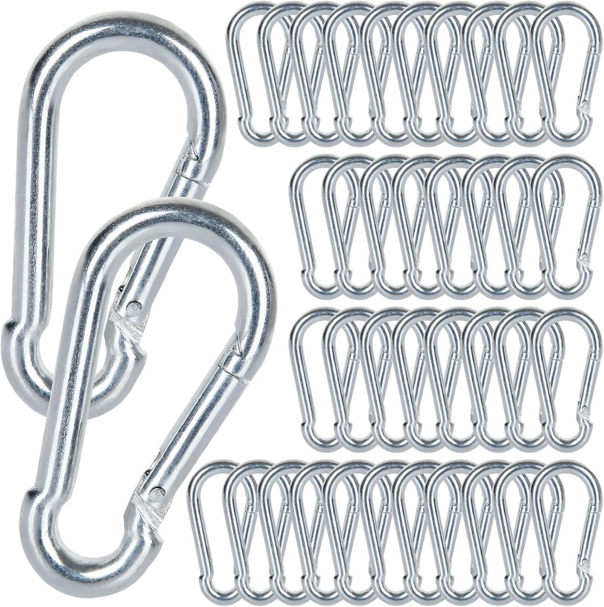 60 Stuks Sleutelhanger Carabiner M5 5x50mm Verstevigd, Roestvrij, Ideaal voor Outdoor en Camping