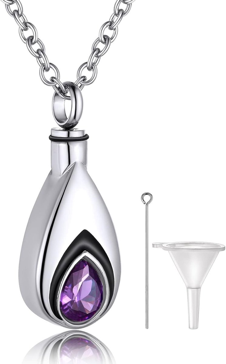 Stijlvolle RVS Herinneringsketting voor As, Damesketting met Druppelvormige Zirconia Urn Hanger, Persoonlijk Aandenken met 51 cm + 5 cm Ketting