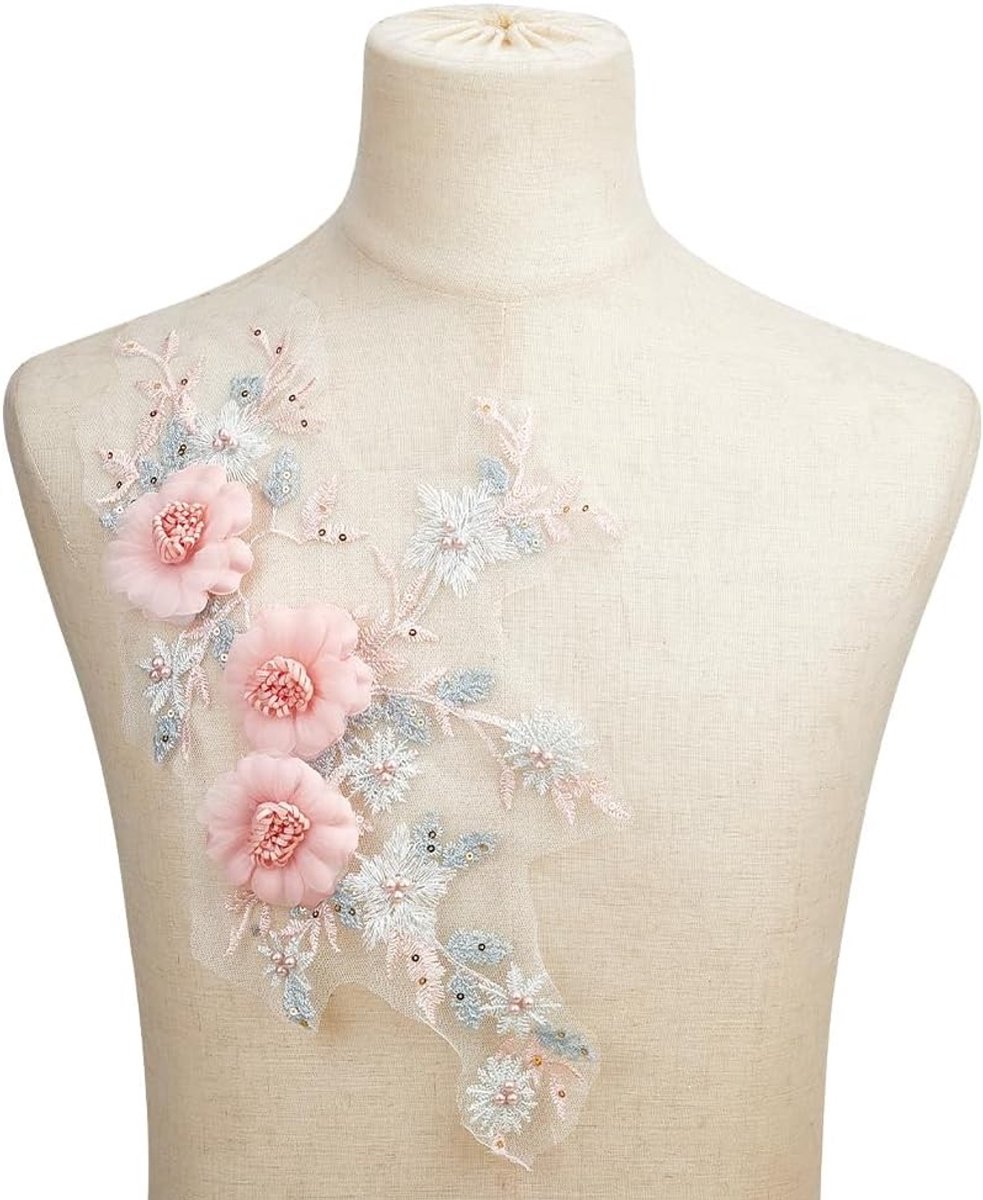3D Roze Bloem Applicaties - Bloemen Borduurwerk Kant Patches voor Bruidsjurk, Kostuum en Creatieve DIY Projecten