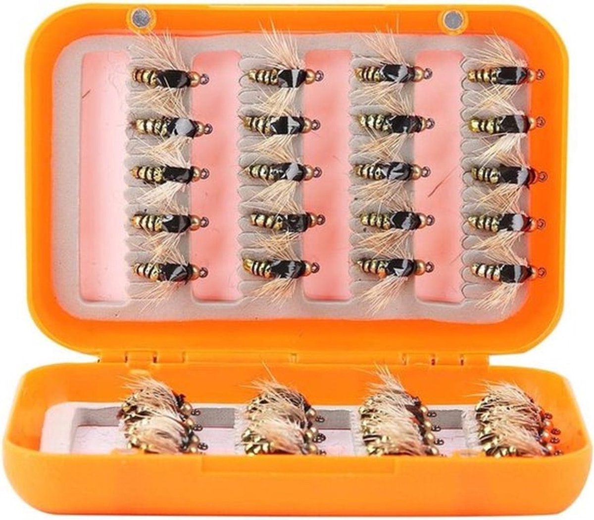40 Stuks Realistische Forel Vliegvis Lures, Vliegvis Kit met Haak in Handige Opbergdoos (Goud)