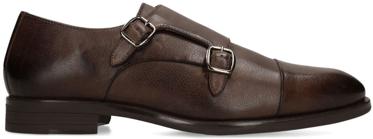 Manfield - Heren - Bruine leren gespschoenen - Maat 40