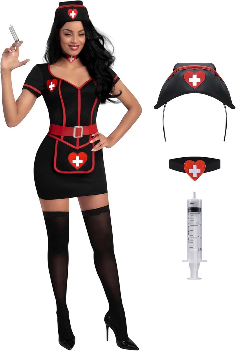 Halloween Verpleegster Kostuum voor Vrouwen - Zwart Cosplay Outfit voor Feest en Verkleedpartijen