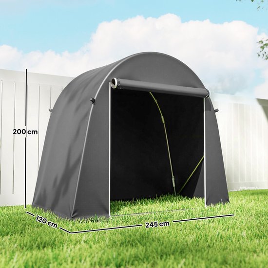 Outsunny Garden Storage Tent-Kunststof, gegalvaniseerd staal-245L x 120B x 200H cm-Donkergrijs van Merkloos — afbeelding 3