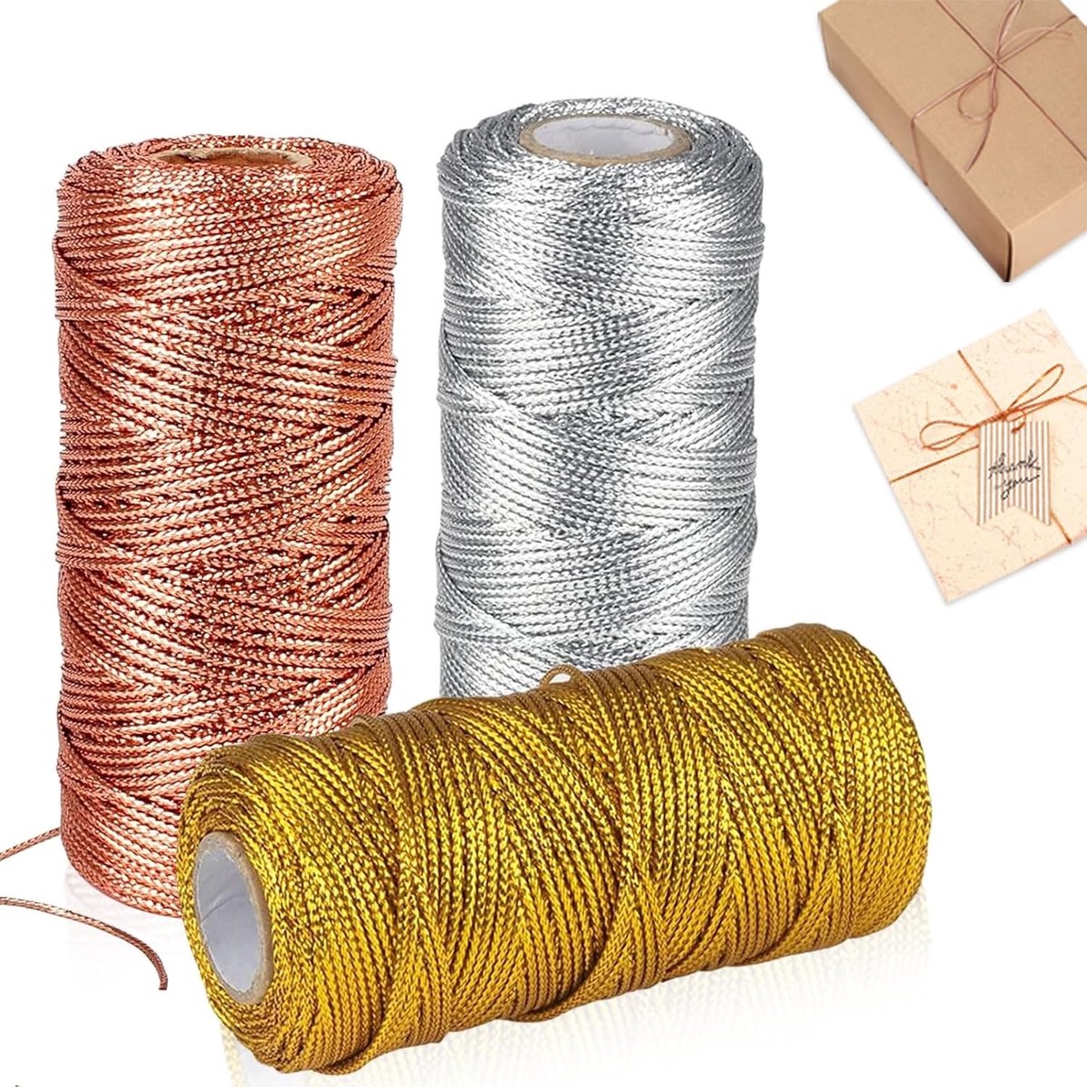 Gouden Katoenen Touw voor DIY Creaties - 1.5 mm Dikte, 300 Meter Lang, Perfect voor Kerst en Bruiloft Decoraties