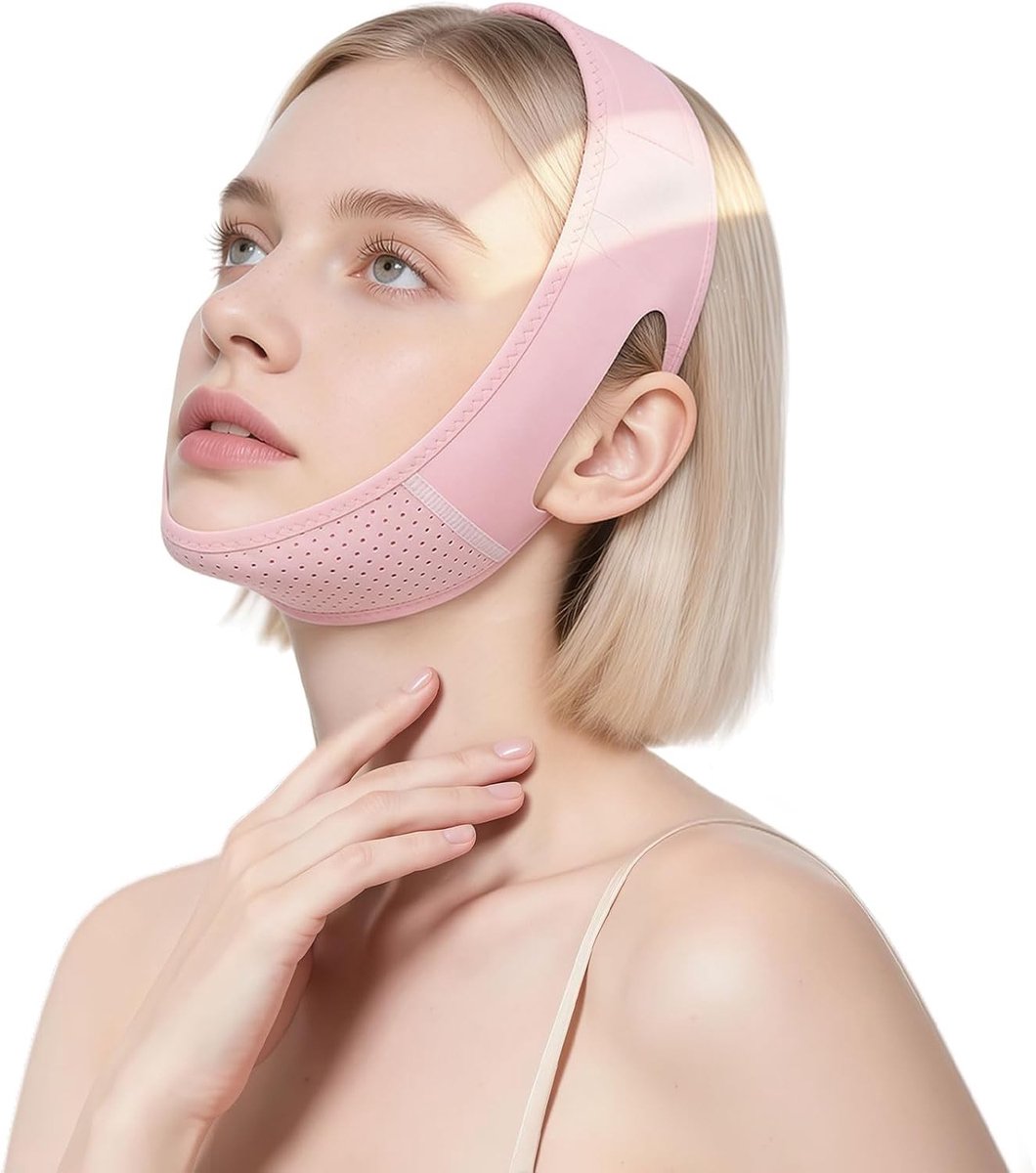 Herbruikbaar V-vormig liftmasker met kinband, verstelbare verstevigingsriem, geschikt voor mannen en vrouwen, ideaal voor dagelijks gebruik en nachtelijke verzorging