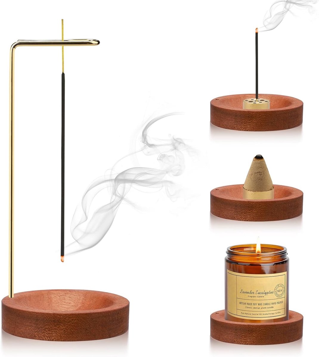 Handgemaakte 2-in-1 Wierookhouder van Hout met Modern Ontwerp, 9 Gaten voor Wierookstokjes en Kegels, Ideaal voor Thuis, Kantoor, Yoga en Meditatie Decoratie