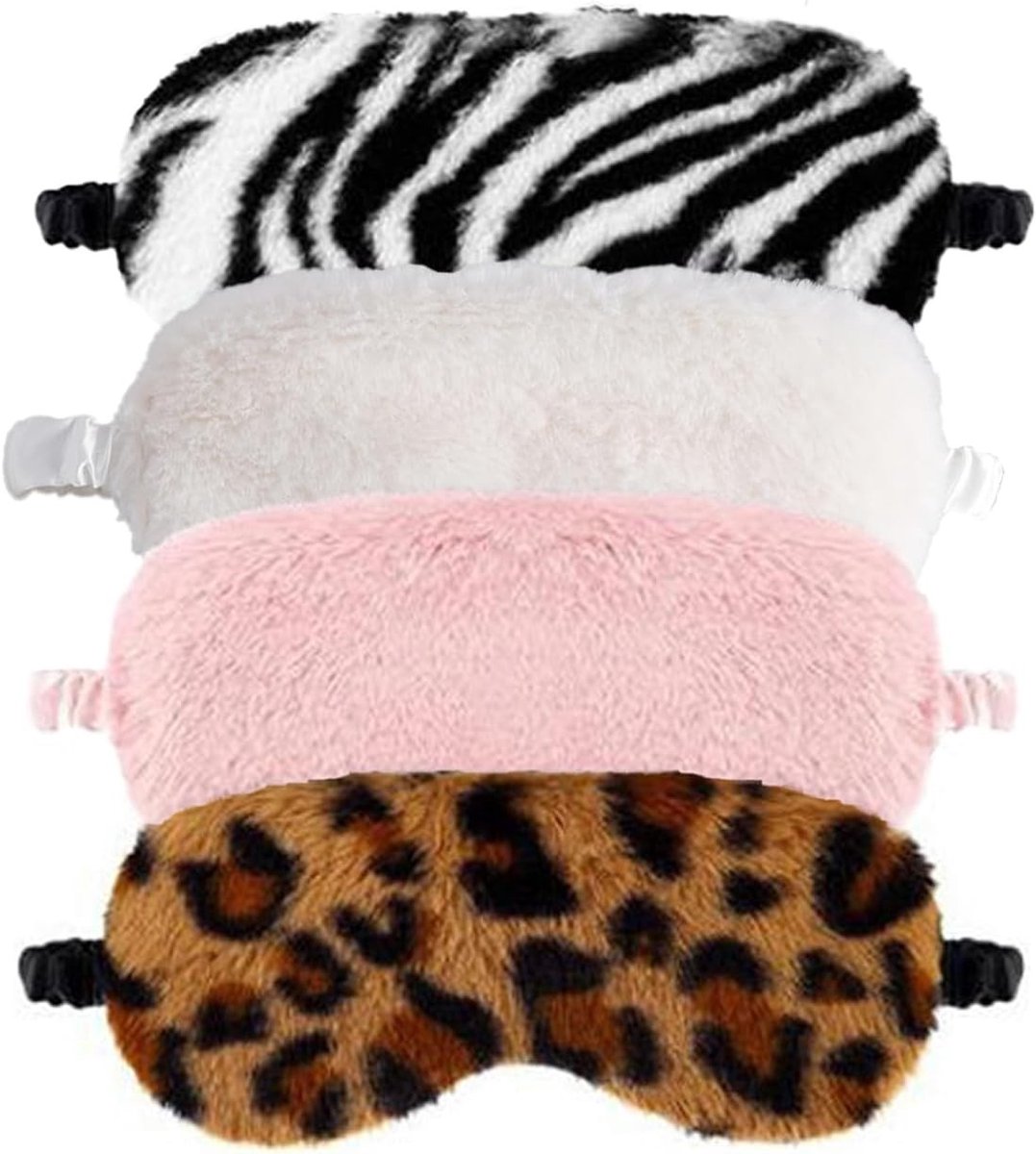 Set van 4 Pluche Oogmaskers voor Slaap en Reizen - Zachte Blinddoeken voor Vrouwen, Meisjes en Tieners, Comfortabele en Elastische Oogbedekking