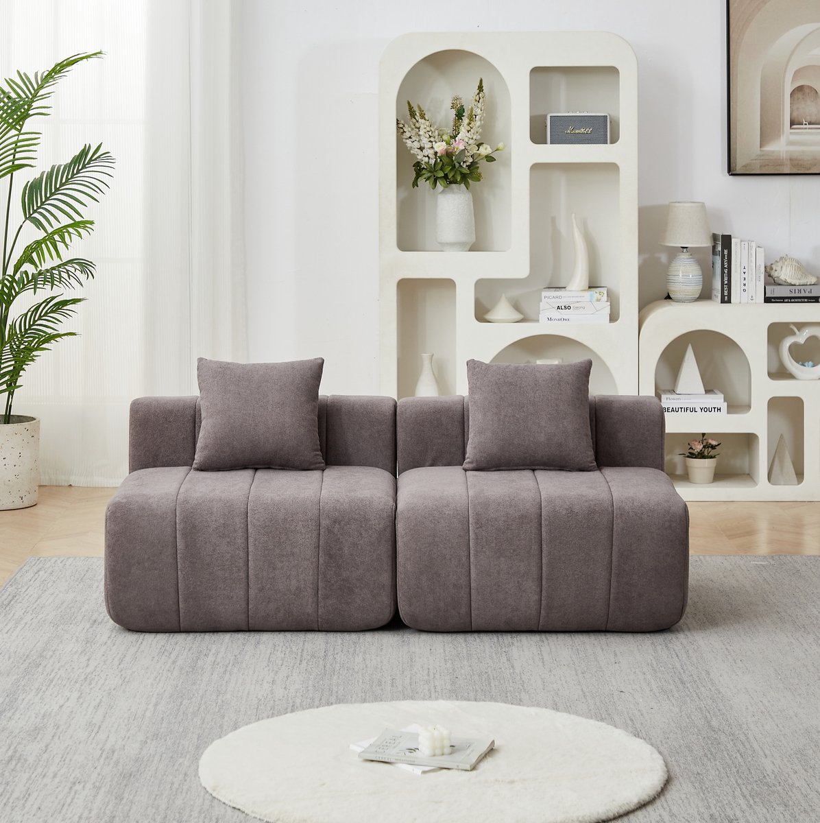 STILVORA Bank - Modulaire 2-Zits Set - Met 2 Kussens En Zonder Montage - Voor Woonkamer, Slaapkamer En Ontvangstruimte - Chenille - Grijs