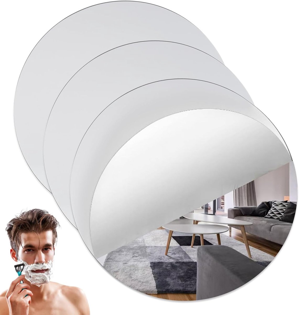 Set van 3 Ronde Zelfklevende Spiegels van 20 cm - Acryl Wandspiegels voor Badkamer, Woonkamer en Slaapkamer Decoratie