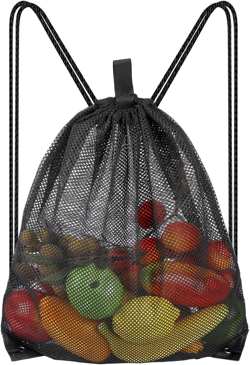 Mesh Bag 45 x 40 cm met Trekkoord, Ideaal voor Sport, Zwemmen, Strand en Reizen, Zwart