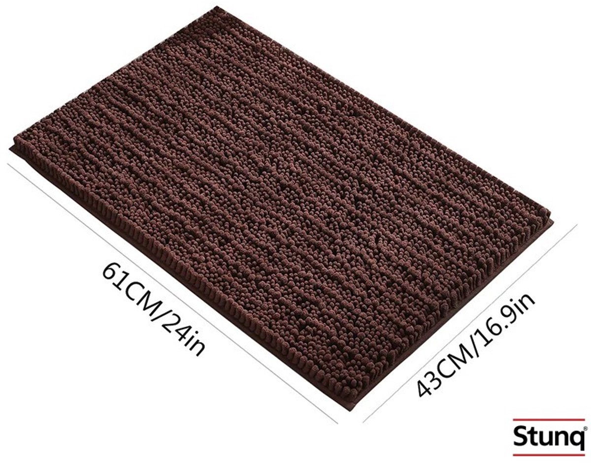 Stunq® Antislip badmat van zachte chenille - bruin, 61x43 cm, superdik en pluizig